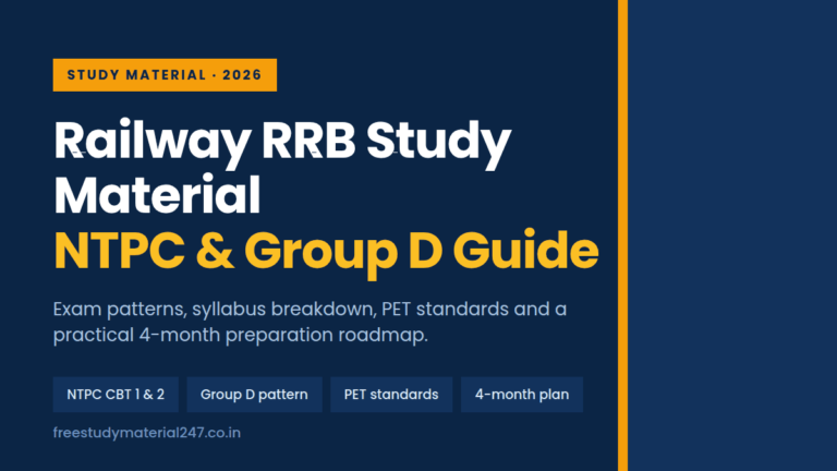 Railway RRB study material 2026 guide covering NTPC CBT 1 and CBT 2, Group D exam pattern, PET standards and a 4-month study plan